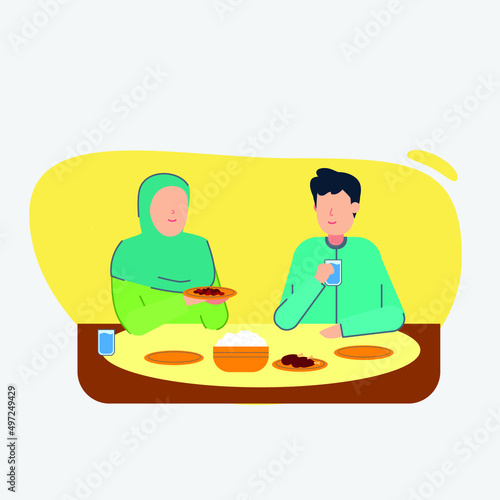 Ramadhan Family Ifthar Breakfasting Illustration