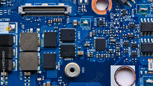 Canvas-taulu blue printed circuit board close-up, top view