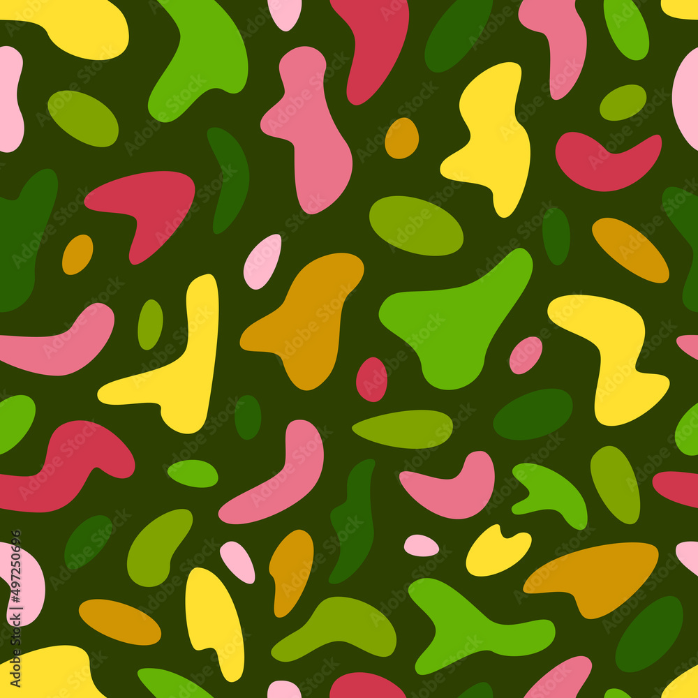 Abstract seamless pattern. Bright spots, blots on green. Baby vector print Abstract seamless pattern. Bright spots, blots on green. Baby vector print