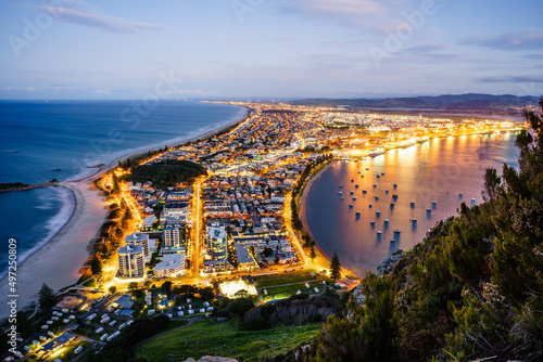 Beautiful view of city seen from mount Maunganui in New Zealand photo