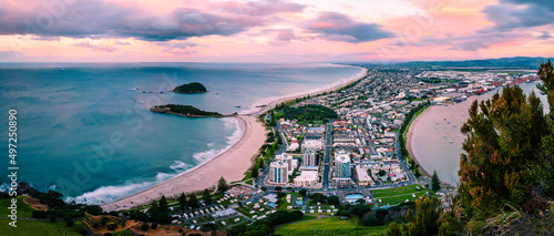 Beautiful view of city seen from mount Maunganui in New Zealand
