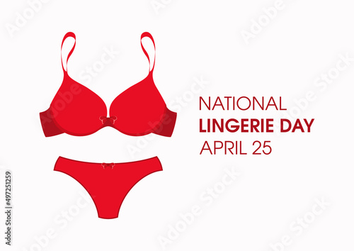 National Lingerie Day vector. Beautiful red bra and panties with bow icon vector. Red lingerie vector. Women's red underwear icon set. Lingerie Day Poster, April 25. Important day