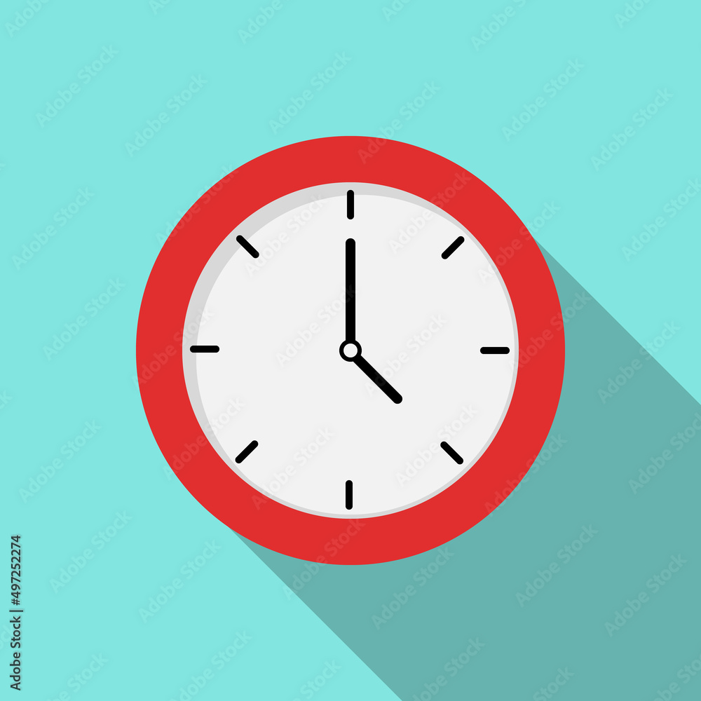 Clock icon in flat style with shadow Clock icon in flat style with shadow