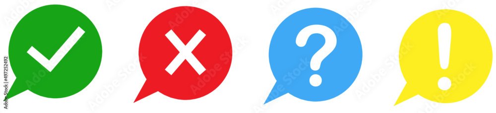 Set of tick, cross, question mark, exclamation point icons with long shadow Set of tick, cross, question mark, exclamation point icons with long shadow
