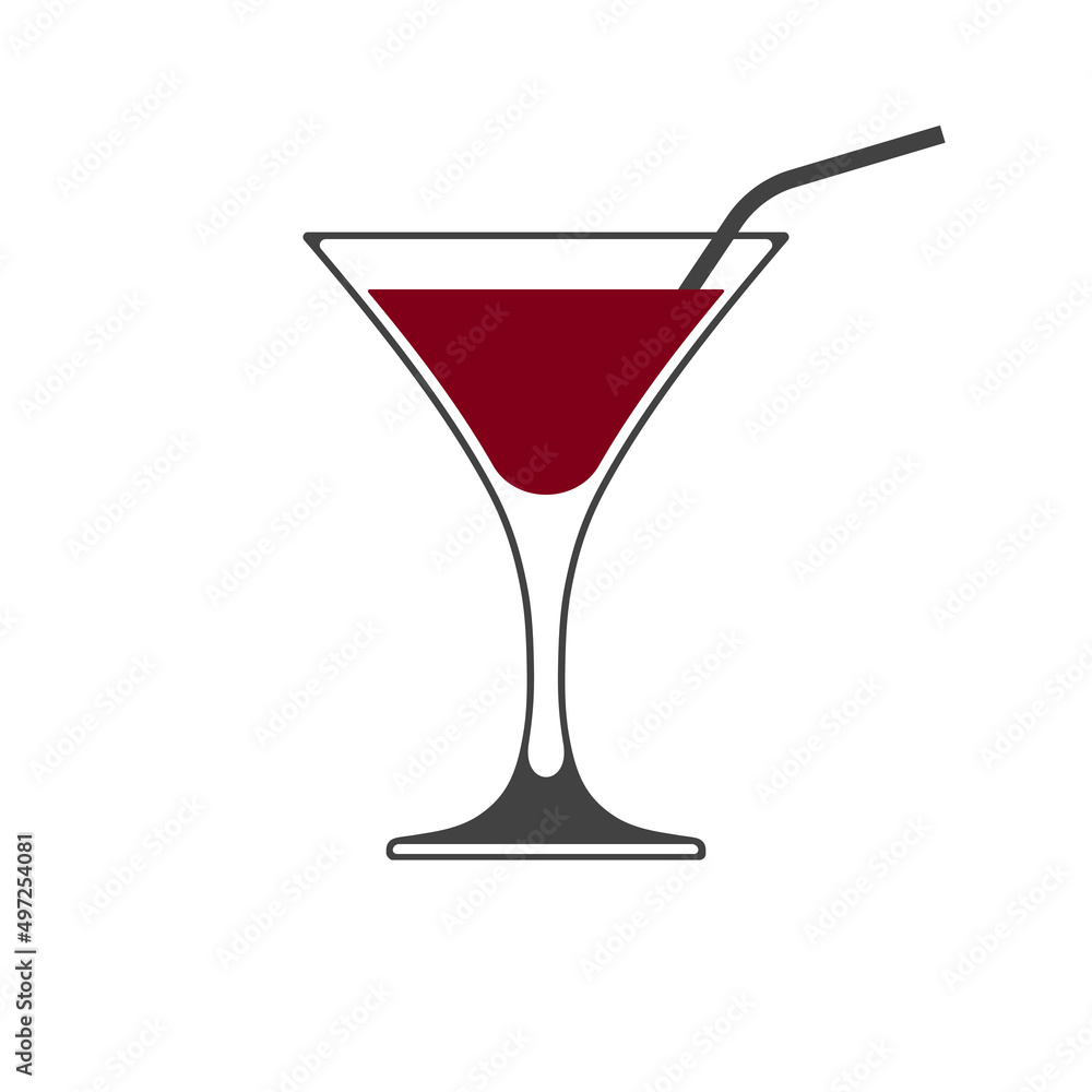 Martini glass with straw vector icon isolated on white background Martini glass with straw vector icon isolated on white background