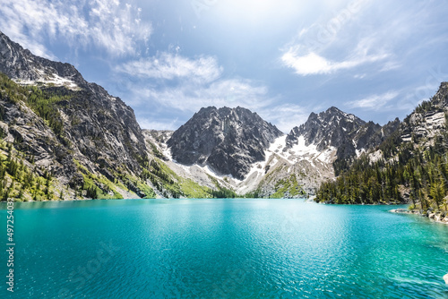 Scenic view of the Colchuck Lake in Chelan County, Washington, United States photo