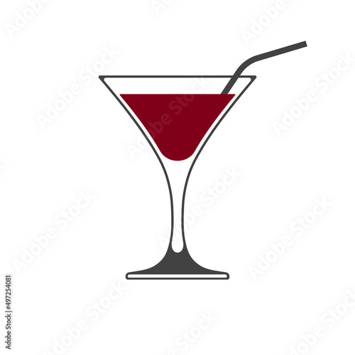 Martini glass with straw vector icon isolated on white background