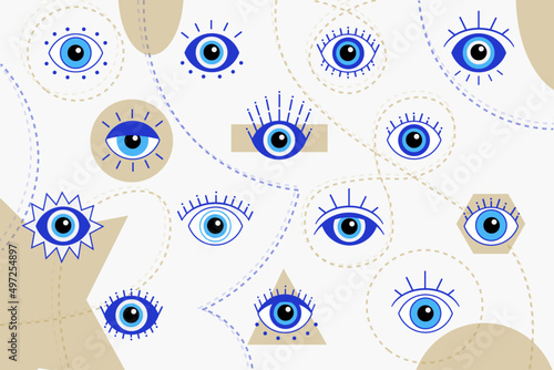 Evil eye set, evil eye symbol for protection. Mystical and esoteric icons.