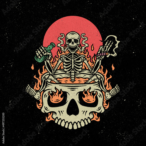 Skeleton chilling illustration.