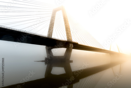фотографія View of Lewis and Clark bridge over the Ohio river in foggy morning