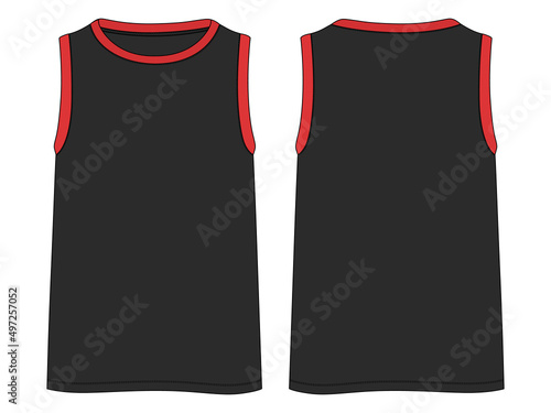 Tank Tops Technical Fashion flat sketch vector illustration Black Color template Front and back views. Apparel tank tops mock up for men's and boys.