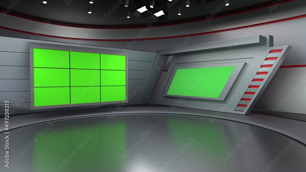 News Studio, Backdrop For TV Shows .TV On Wall.3D Virtual News Studio Background, 3d illustration News Studio, Backdrop For TV Shows .TV On Wall.3D Virtual News Studio Background, 3d illustration