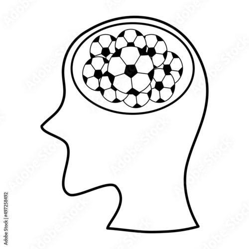 Brain full of football. Line art and icons concept about football fever photo