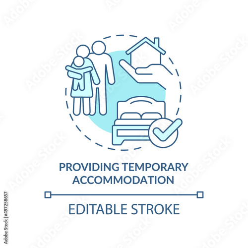 Providing temporary accommodation turquoise concept icon. Government initiative abstract idea thin line illustration. Isolated outline drawing. Editable stroke. Arial, Myriad Pro-Bold fonts used