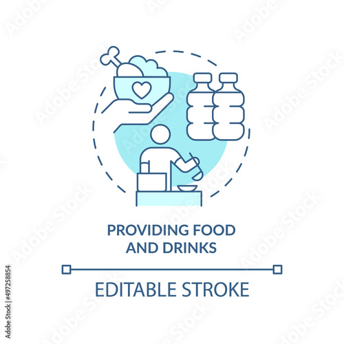 Providing food and drinks turquoise concept icon. Government initiative abstract idea thin line illustration. Isolated outline drawing. Editable stroke. Arial, Myriad Pro-Bold fonts used