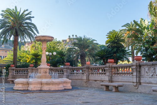 view of the fountain located in piazza Matteotti, in front of the town hall in Sestri Levante, Genoa, Italy photo