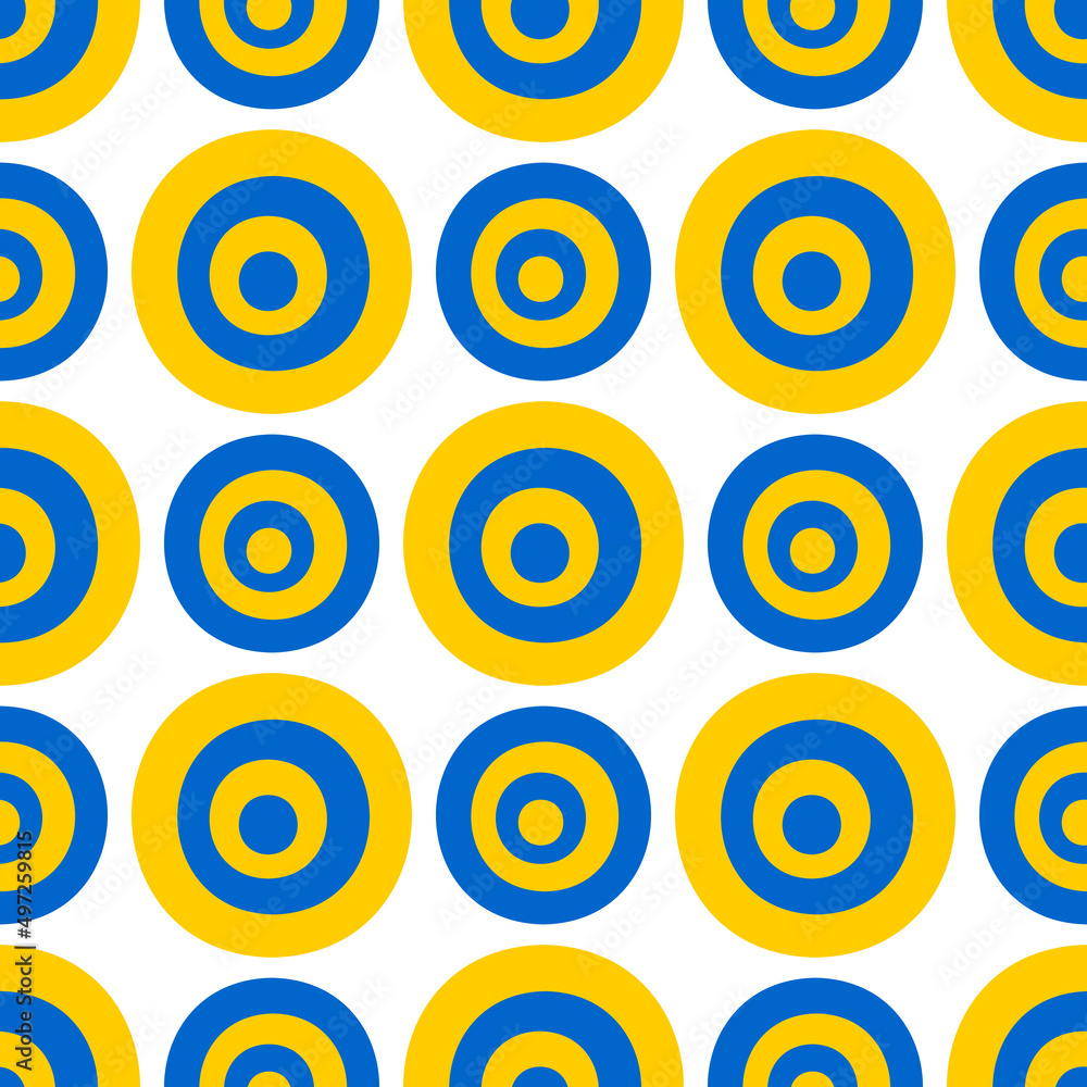 Seamless modern pattern with striped circles in blue and yellow for fashion fabrics, decorative paper, textiles. Seamless modern pattern with striped circles in blue and yellow for fashion fabrics, decorative paper, textiles.