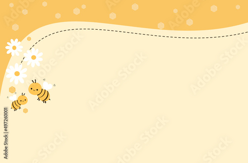 Bee cartoons, honey and daisy flower on yellow background vector illustration.