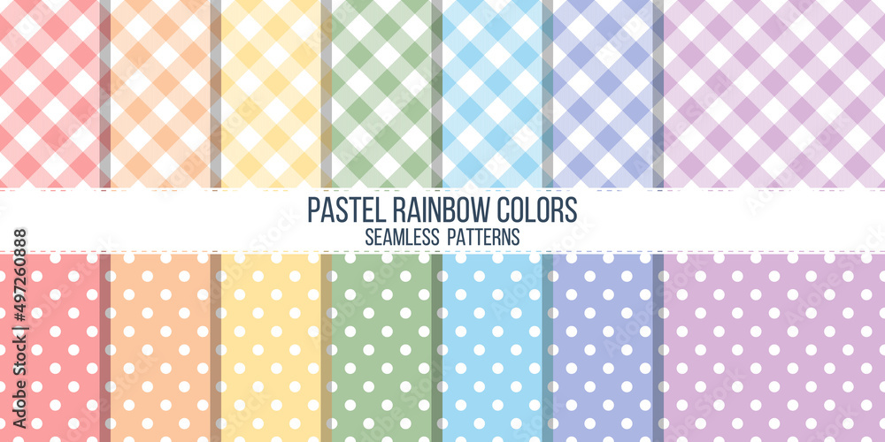 lumberjack and polka dots rainbow pastel colors seamless patterns collections