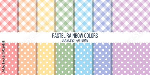 lumberjack and polka dots rainbow pastel colors seamless patterns collections