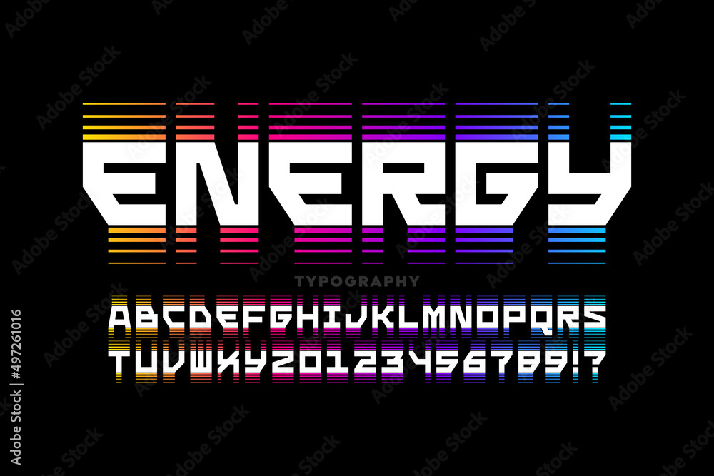 Energy style font design, alphabet letters and numbers vector ...