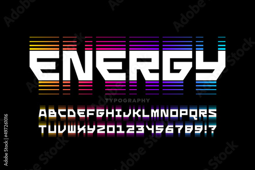 Energy style font design, alphabet letters and numbers vector illustration