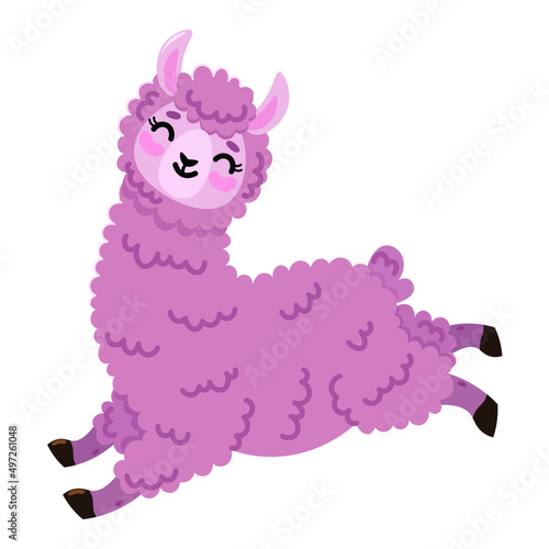 funny cute pink llama on a white background. an ancient sacred animal. a symbol of wealth among the Incas