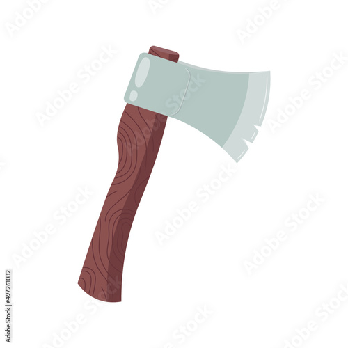 an axe with a wooden handle on a white background. the concept of construction and repair. construction tools and implements