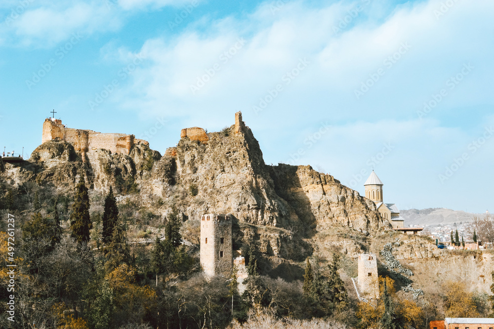 View of the fortress on the rock, city of Tbilisi View of the fortress on the rock, city of Tbilisi