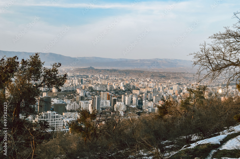 Panoramic view from a height of the district of the city of Tbilisi