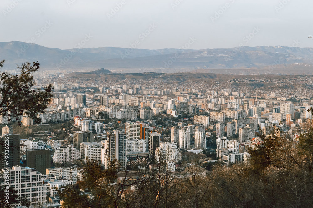 Panoramic view from a height of the district of the city of Tbilisi