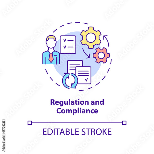 Regulation and compliance concept icon. Business challenge abstract idea thin line illustration. Employee protection. Isolated outline drawing. Editable stroke. Arial, Myriad Pro-Bold fonts used