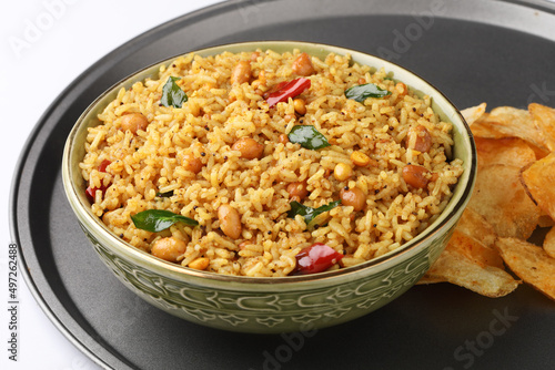 Temple Puliyodharai / Puliyogare / Tamarind Rice - Tangy and spicy South Indian rice,Tamarind rice served in temples as prasadam in temples