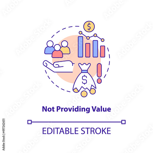 Not providing value concept icon. Problem faced by startup abstract idea thin line illustration. Marketing. Low efficiency. Isolated outline drawing. Editable stroke. Arial, Myriad Pro-Bold fonts used