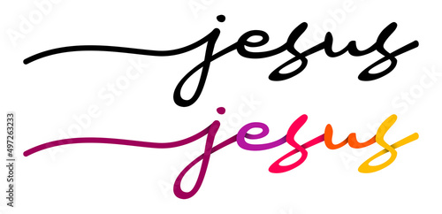Jesus Handwriting Black & Colorful Lettering Calligraphy Banner. Greeting Card Vector Illustration.