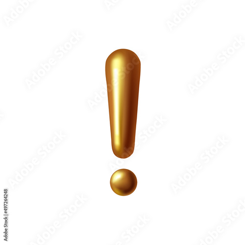 3d realistic gold foil balloon exclamation point.