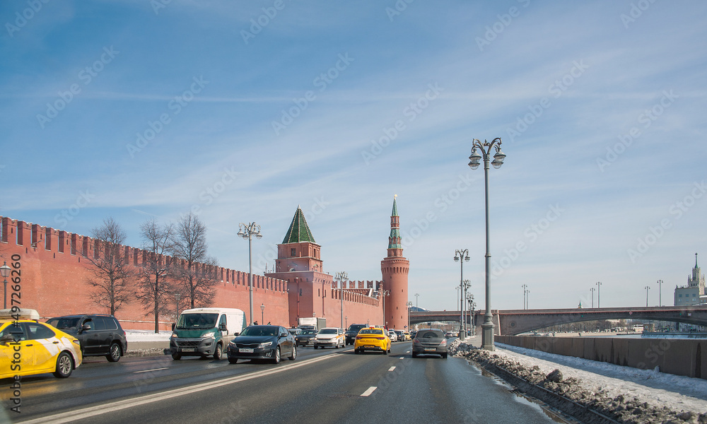 The road along the wall of the Moscow Kremlin