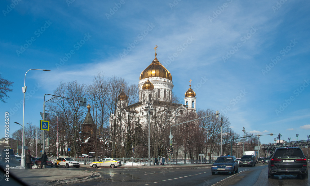 There is a church at the intersection of roads on April 04, 2022 in Moscow