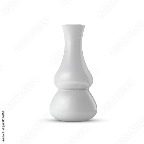 Realistic white ceramic porcelain vase. 3d ceramic glossy pot.