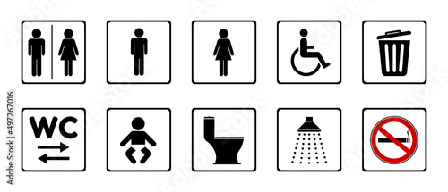 Toilet Icon Set - Different Vector Illustrations Isolated On White Background