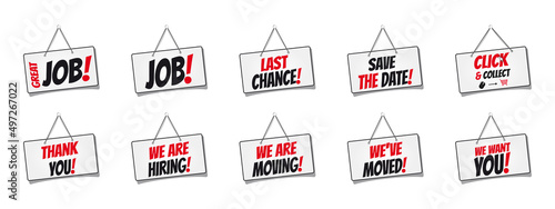 Hanging Business Signs - Different Vector Illustrations Set Isolated On White Background