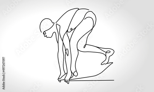 Single continuous one line art drawing of swimming jump.  Swimmer man dive into swimming pool. 