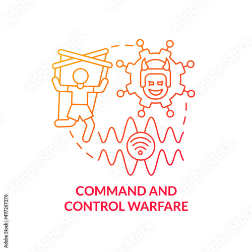 Command and control warfare red gradient concept icon. Degrade adversary. Subarea of information warfare abstract idea thin line illustration. Isolated outline drawing. Myriad Pro-Bold font used photo