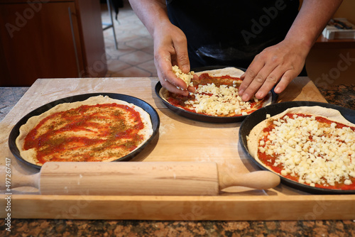 Bake original Italian pizza at home. Traditional preparation.