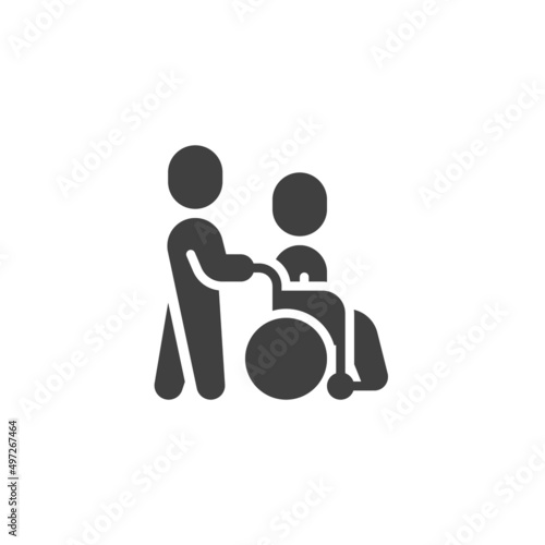Volunteer and handicapped person vector icon