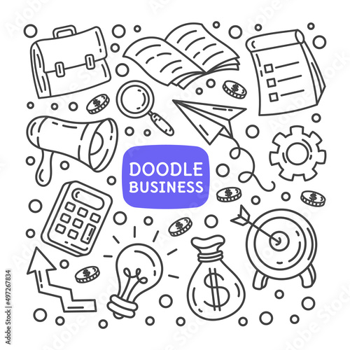 Wallpaper Mural Set of doodle business illustrations. Purpose, idea, finance. Isolated on a white background. Torontodigital.ca