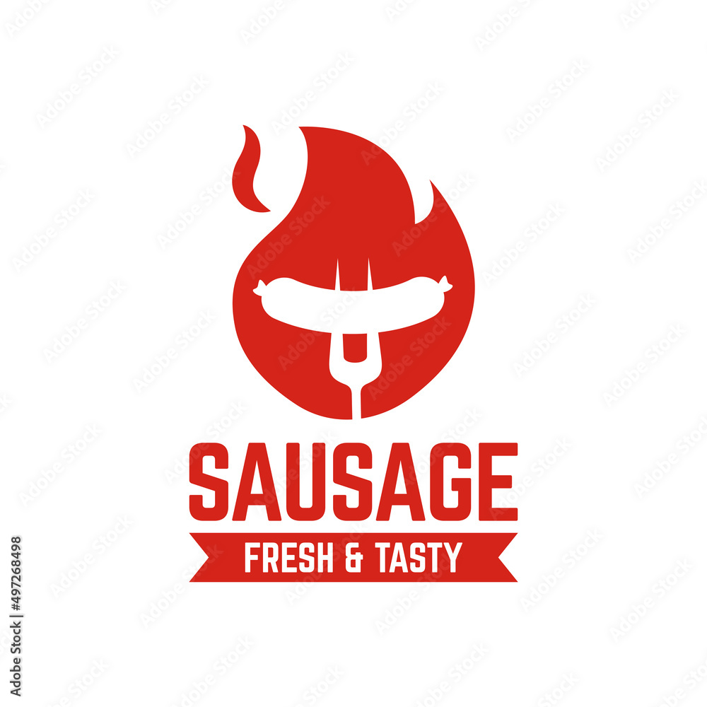 barbeque logo with sausage silhouette on fire barbeque logo with sausage silhouette on fire