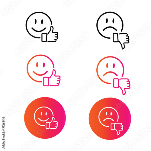 Positive, negative face with thumbs up and down.