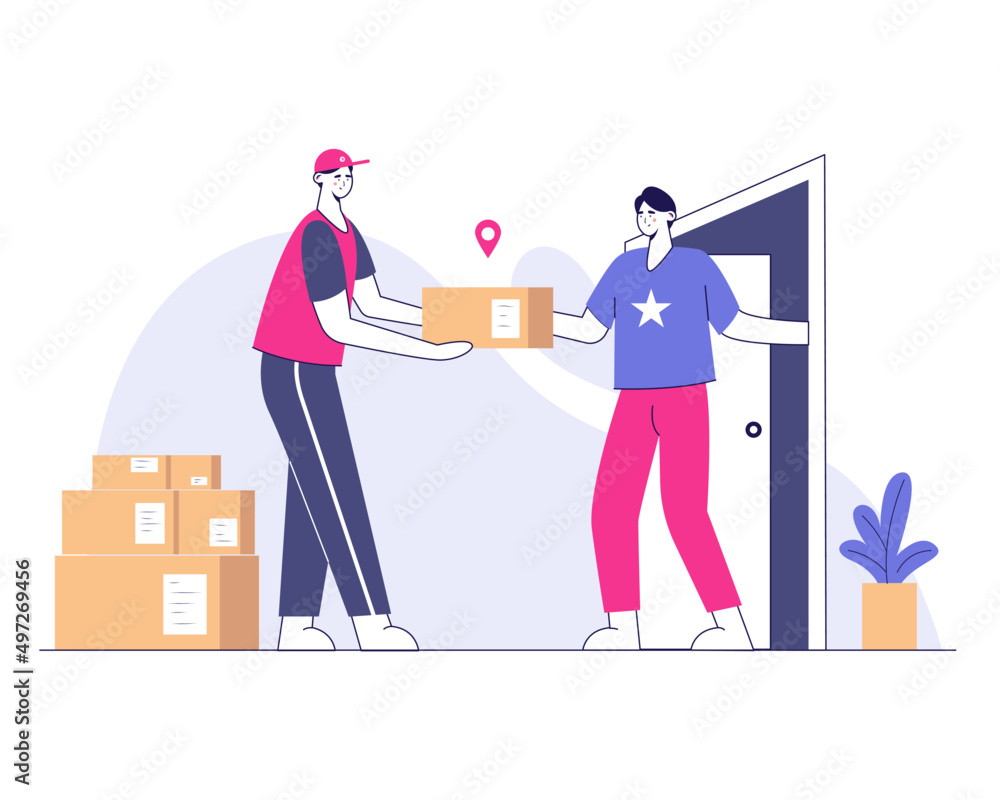 Home Delivery Illustration Of A Courier Service Illustration Delivery Handover To Customer Concept