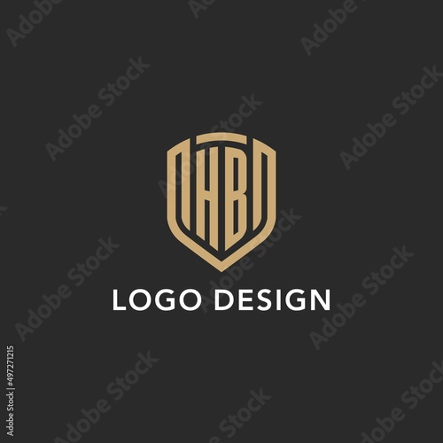 Luxury HB logo monogram shield shape monoline style with gold color and dark background